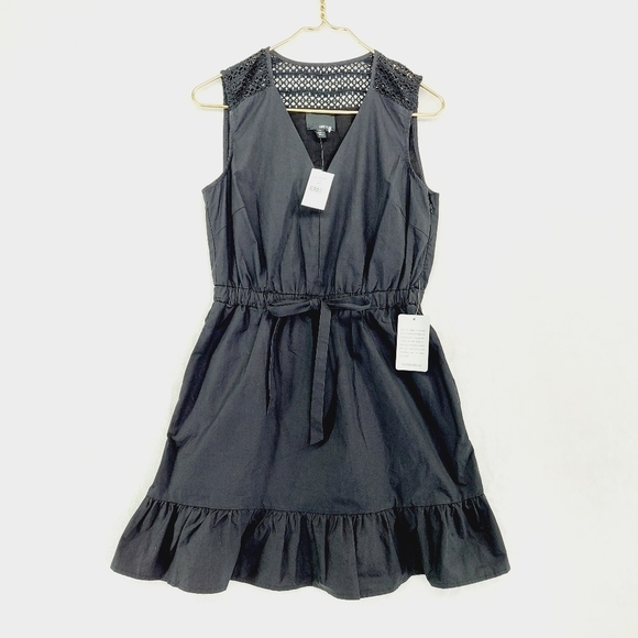 Greylin Dresses & Skirts - NEW Greylin Black V Neck Waist Tie Lace Shoulders Ruffle Mini Dress P4677